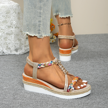 Sandales Bohème Compensées Femme – Élégance & Confort
